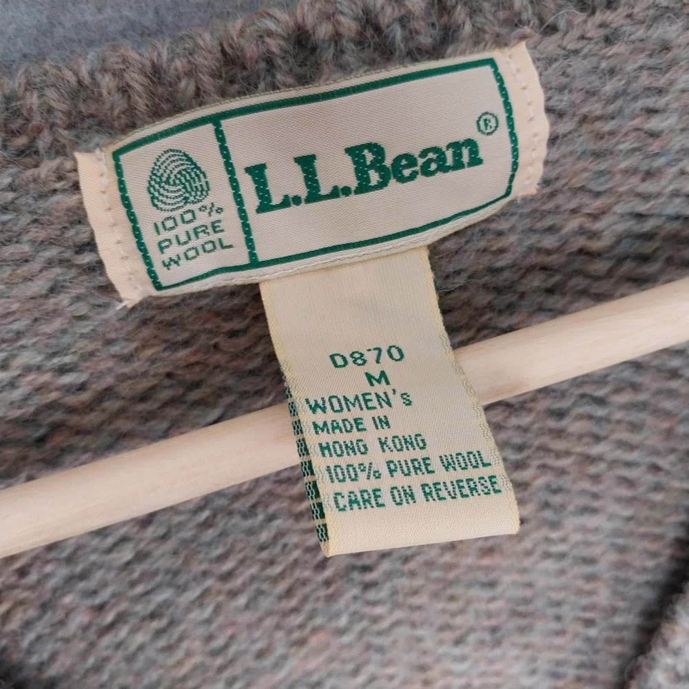 Vintage LL Bean Cardigan Womens Medium Biege Tan 100% Pure New Wool Cozy 90s